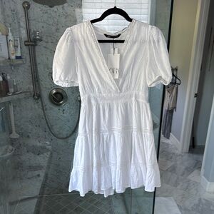 Zara White Puff Sleeve Mini Dress